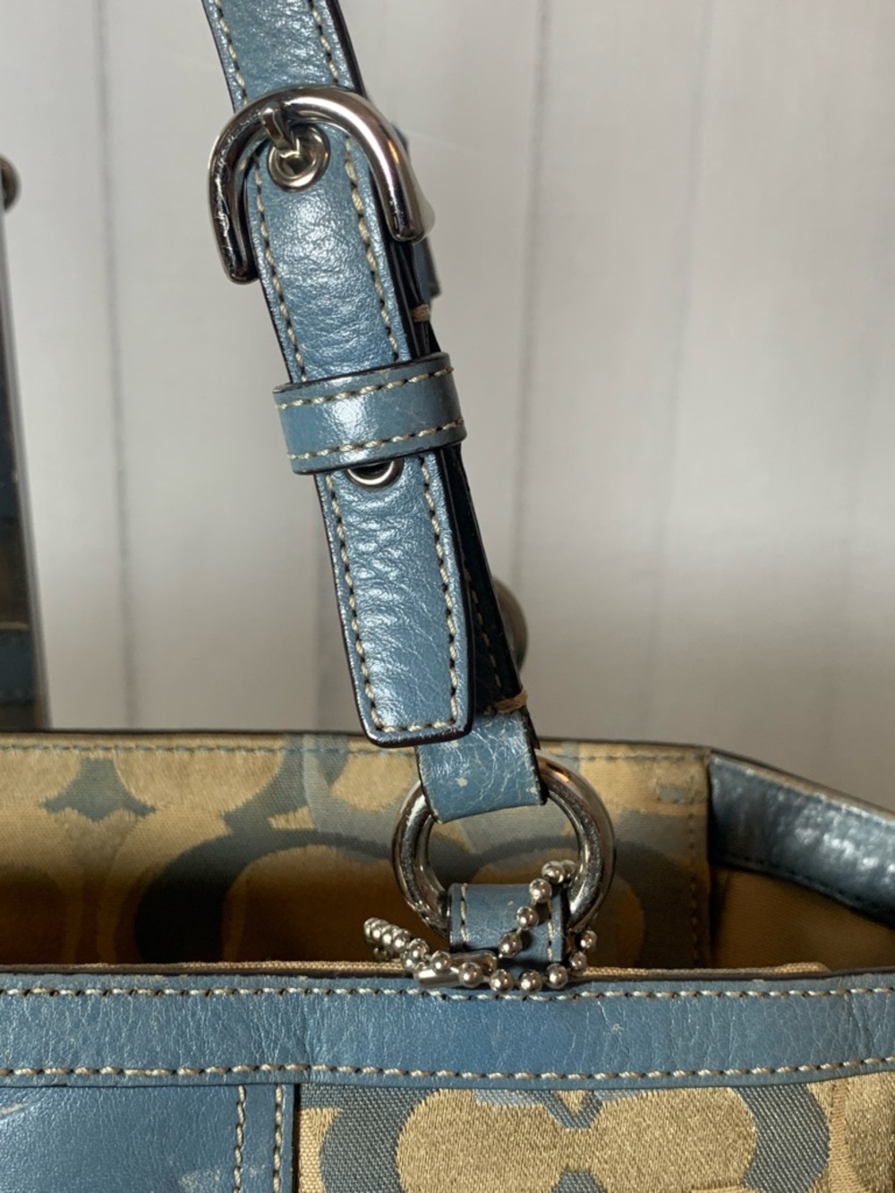 GUC COACH BLUE + BROWN TOTE L 14.75” x H 9” x D 4” - Picture 6 of 11
